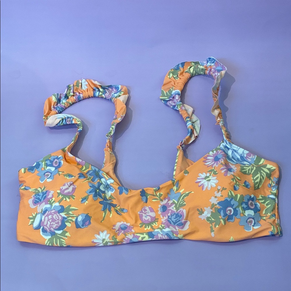 Aerie Orange Floral Bikini Top